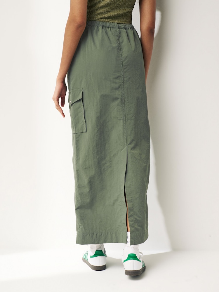 Khaki Green Cargo Midi Skirt - Image 4 of 8