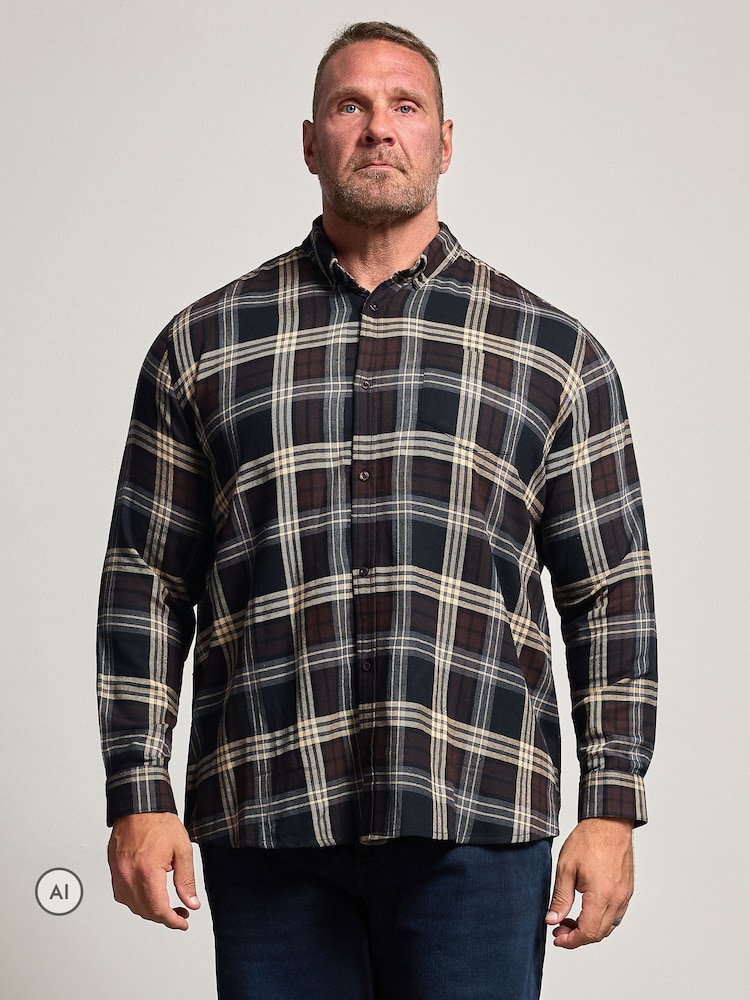 Қоңыр - BadRhino Big & Tall Brushed Check Ұзын жеңді көйлек - 6суретінің 1 суреті
