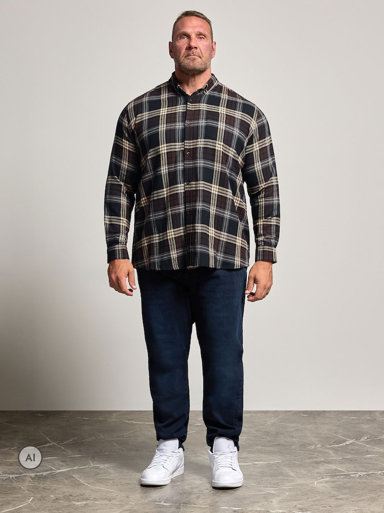 Қоңыр - BadRhino Big & Tall Brushed Check Ұзын жеңді көйлек - 6суретінің 2 суреті