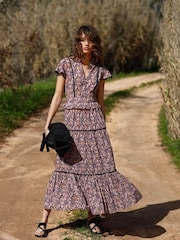 By Iris Purple Allie Maxi 100% Cotton Tiered Dress - Image 1 of 5