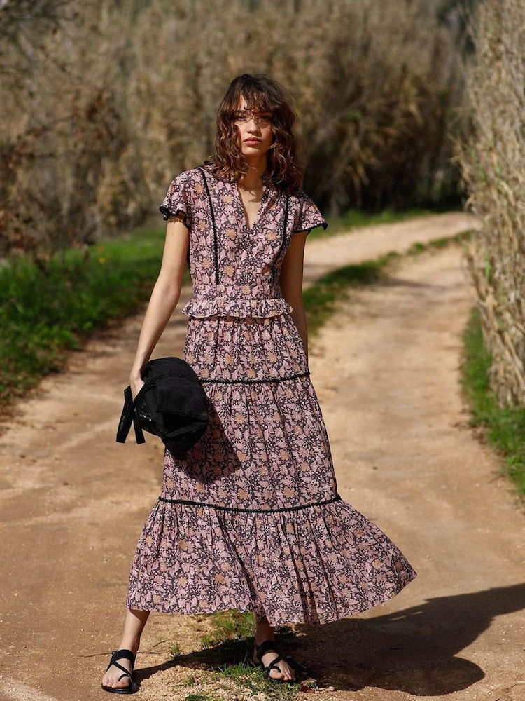 By Iris Purple Allie Maxi 100% Cotton Tiered Dress - Image 1 of 5