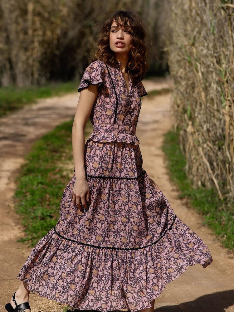 By Iris Purple Allie Maxi 100% Cotton Tiered Dress - Image 2 of 5