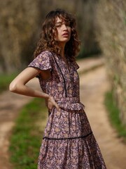 By Iris Purple Allie Maxi 100% Cotton Tiered Dress - Image 4 of 5