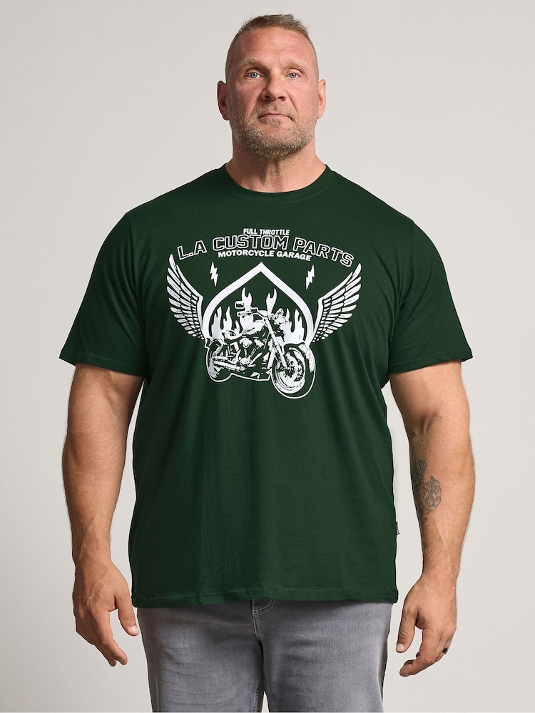 BadRhino Big & Tall Green Motorcycle Flames T-Shirt - Image 1 of 6 BadRhino Big & Tall Green Motorcycle Flames T-Shirt - Image 1 of 6