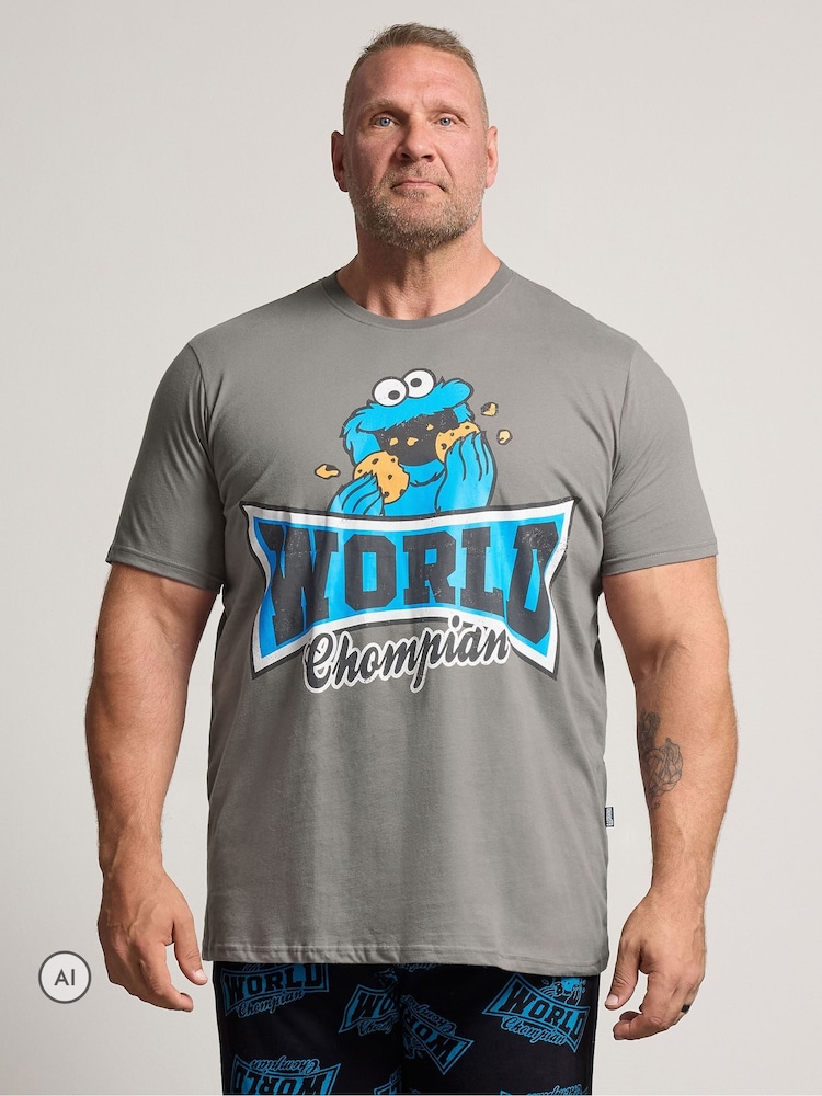 BadRhino Big & Tall Blue Cookie Monster Pyjamas Set - Image 1 of 6 BadRhino Big & Tall Blue Cookie Monster Pyjamas Set - Image 1 of 6