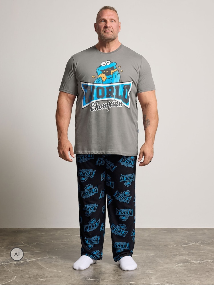 BadRhino Big & Tall Blue Cookie Monster Pyjamas Set - Image 2 of 6 BadRhino Big & Tall Blue Cookie Monster Pyjamas Set - Image 2 of 6