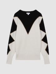 Reiss Black/Ivory Sydney Cashmere-Wool Blend Crew Neck Jumper - Image 2 of 5