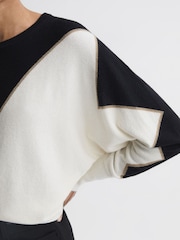 Reiss Black/Ivory Sydney Cashmere-Wool Blend Crew Neck Jumper - Image 4 of 5