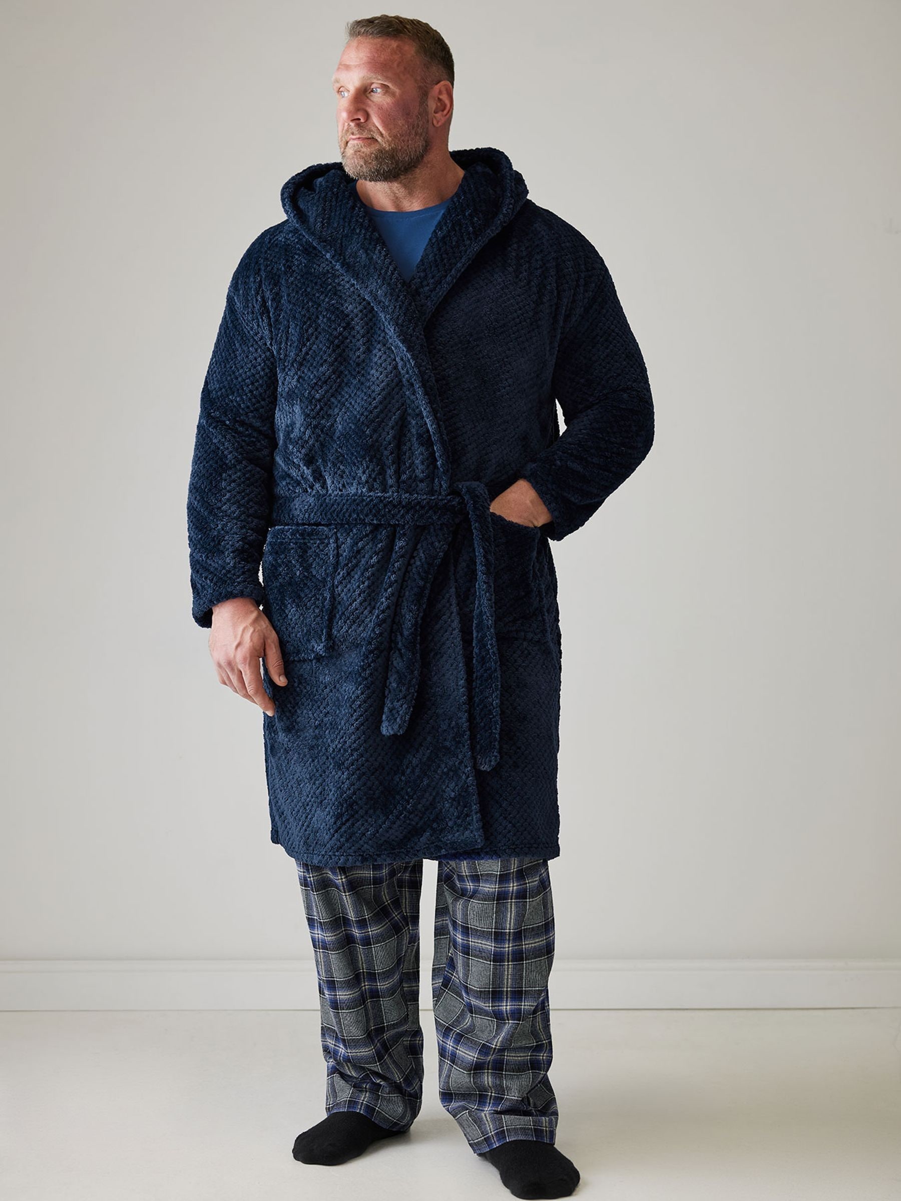 Badrhino Blue Textured Fleece Dressing Gown - Image 3