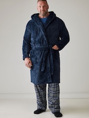 BadRhino Big & Tall Blue Textured Fleece Dressing Gown - Image 3 of 5