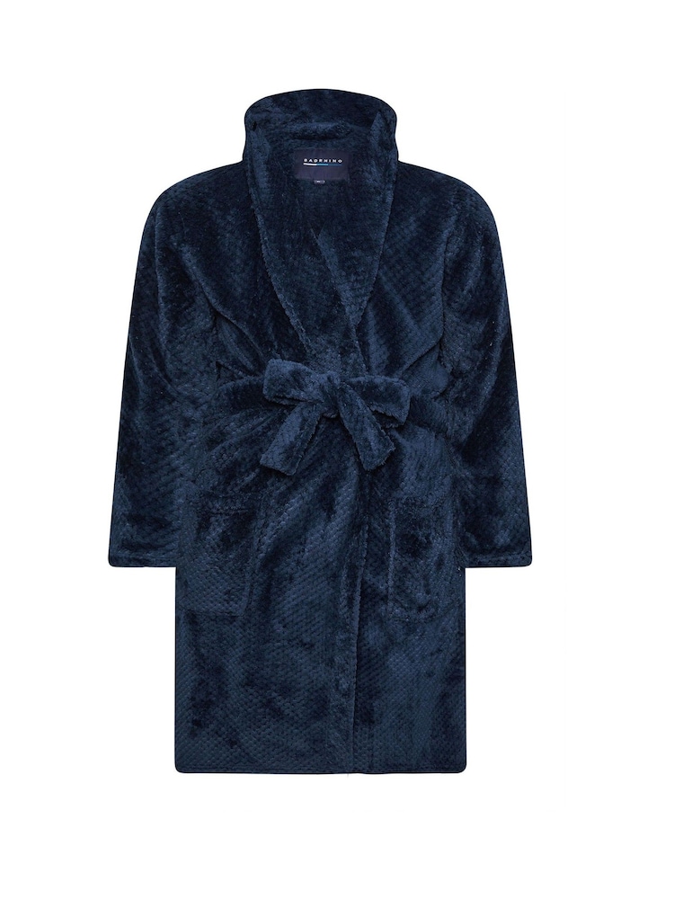 BadRhino Big & Tall Blue Textured Fleece Dressing Gown - Image 5 of 5 BadRhino Big & Tall Blue Textured Fleece Dressing Gown - Image 5 of 5