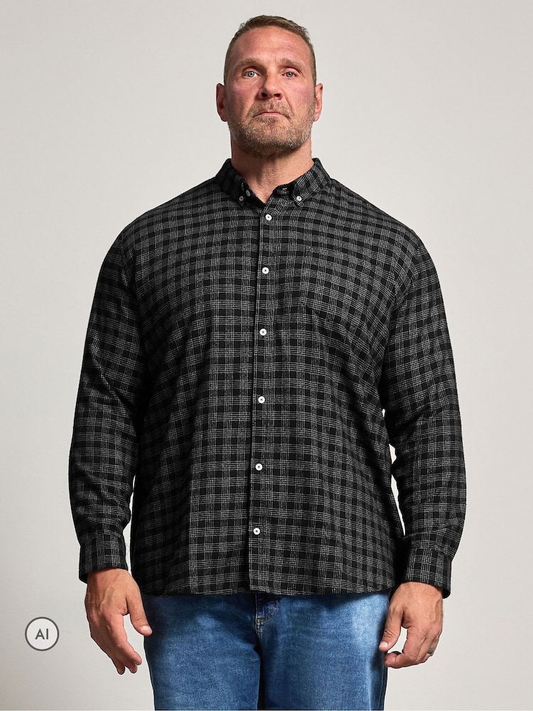 Қара - BadRhino Big & Tall Brushed Check Ұзын жеңді көйлек - 6суретінің 1 суреті