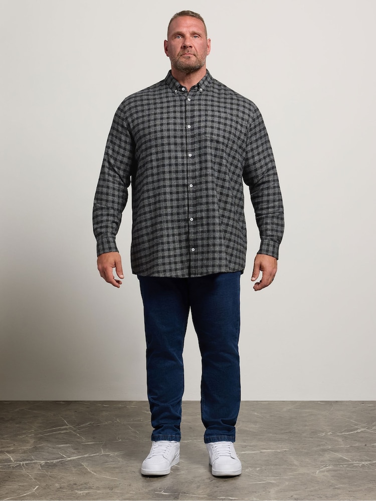 BadRhino Big & Tall Black Long Brushed Check Long Sleeve Shirt - Image 2 of 6 BadRhino Big & Tall Black Long Brushed Check Long Sleeve Shirt - Image 2 of 6