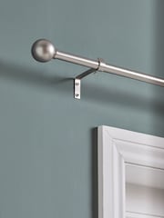 Brushed Silver Ball Finial Extendable Curtain 19mm Pole Kit - Image 1 of 5