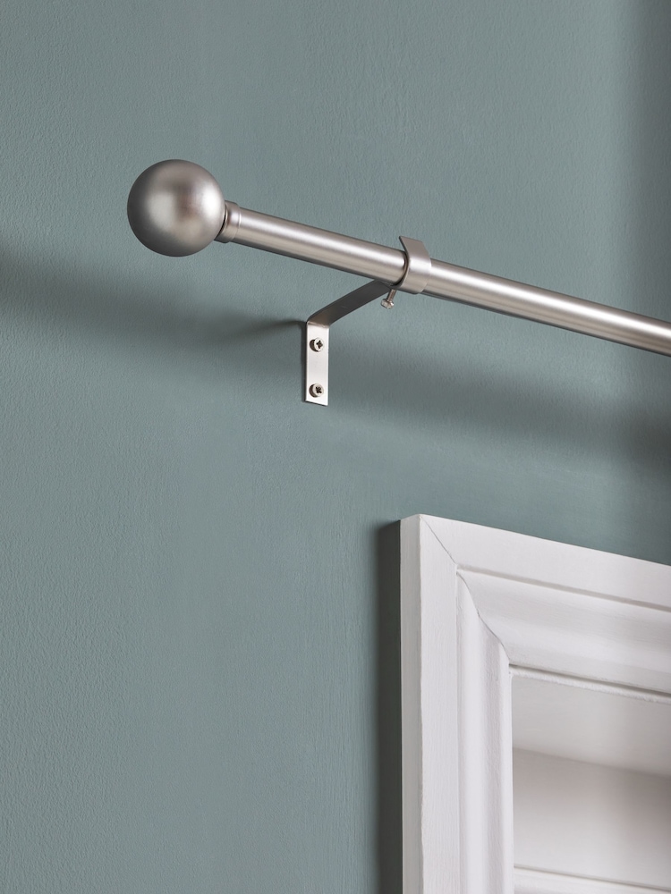 Brushed Silver Ball Finial Extendable Curtain 19mm Pole Kit - Image 1 of 5