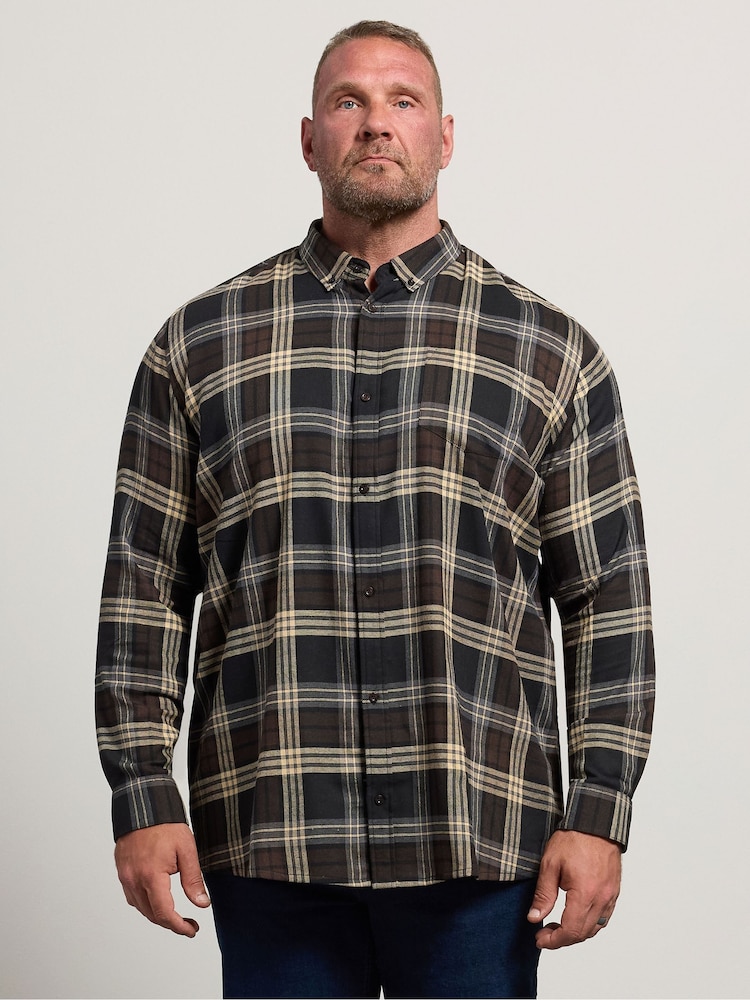BadRhino Big & Tall Brown Long Brushed Check Long Sleeve Shirt - Image 1 of 6 BadRhino Big & Tall Brown Long Brushed Check Long Sleeve Shirt - Image 1 of 6