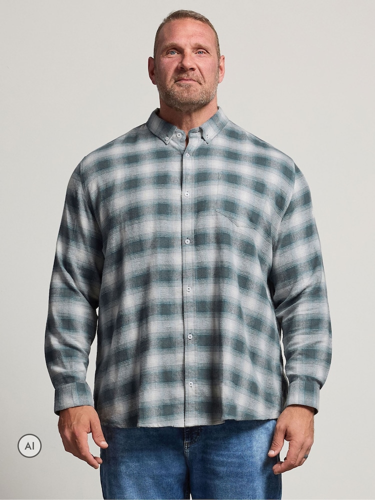 Көк - BadRhino Big & Tall Brushed Check Ұзын жеңді көйлек - 6суретінің 1 суреті