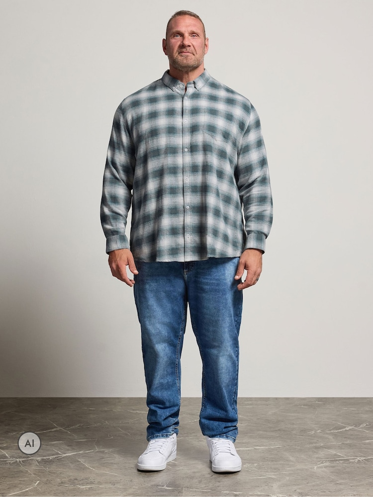 Көк - BadRhino Big & Tall Brushed Check Ұзын жеңді көйлек - 6суретінің 2 суреті