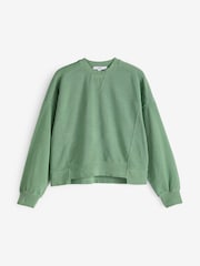 Dark Green Raw Hem Detail Washed Crew Neck Sweatshirt - Image 5 of 6
