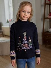 Navy Blue Christmas Tree Matching Family Older Girls Jumper (3-16yrs) - Image 1 of 5