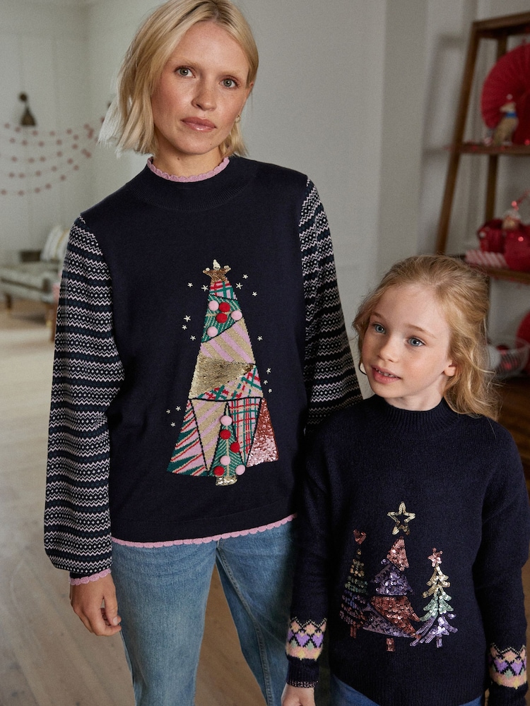Navy Blue Christmas Tree Matching Family Older Girls Jumper (3-16yrs) - Image 2 of 5