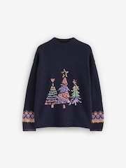 Navy Blue Christmas Tree Matching Family Older Girls Jumper (3-16yrs) - Image 4 of 5