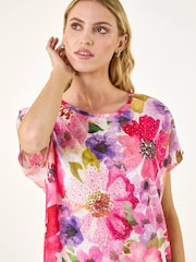 Roman Pink Floral Hotfix Top - Image 1 of 5