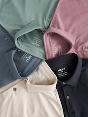 Navy/Light Neutral/Pink/Sage Green/Blue Regular Fit Short Sleeve Jersey Polo Shirts 5 Pack - Image 10 of 12
