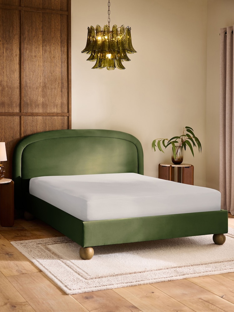 Soft Velvet Olive Green Demi Upholstered Bed Frame - Image 2 of 7 Soft Velvet Olive Green Demi Upholstered Bed Frame - Image 2 of 7