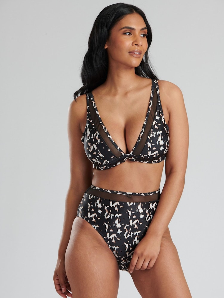 South Beach Black Animal Mesh Panel Top and Briefs - Image 1 of 5