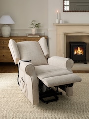 Chunky Weave Mid Natural Riser Recliner Sherlock Highback Armchair - Image 2 of 14