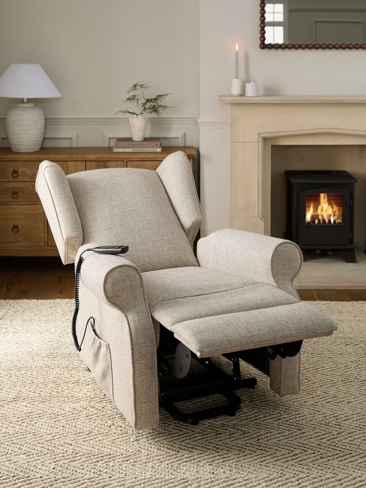 Chunky Weave Mid Natural Riser Recliner Sherlock Highback Armchair - Image 2 of 14