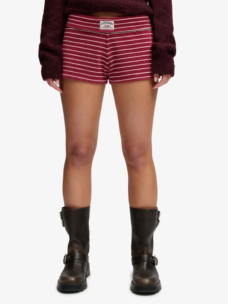 Superdry Red Athletic Essentials Fold Over Towelling Shorts - Image 1 of 7 Superdry Red Athletic Essentials Fold Over Towelling Shorts - Image 1 of 7