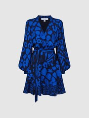 Reiss Blue/Navy Kerri Printed Blouson Sleeve Dress - Image 2 of 5