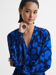 Reiss Blue/Navy Kerri Printed Blouson Sleeve Dress - Image 3 of 5