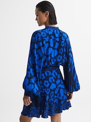 Reiss Blue/Navy Kerri Printed Blouson Sleeve Dress - Image 4 of 5