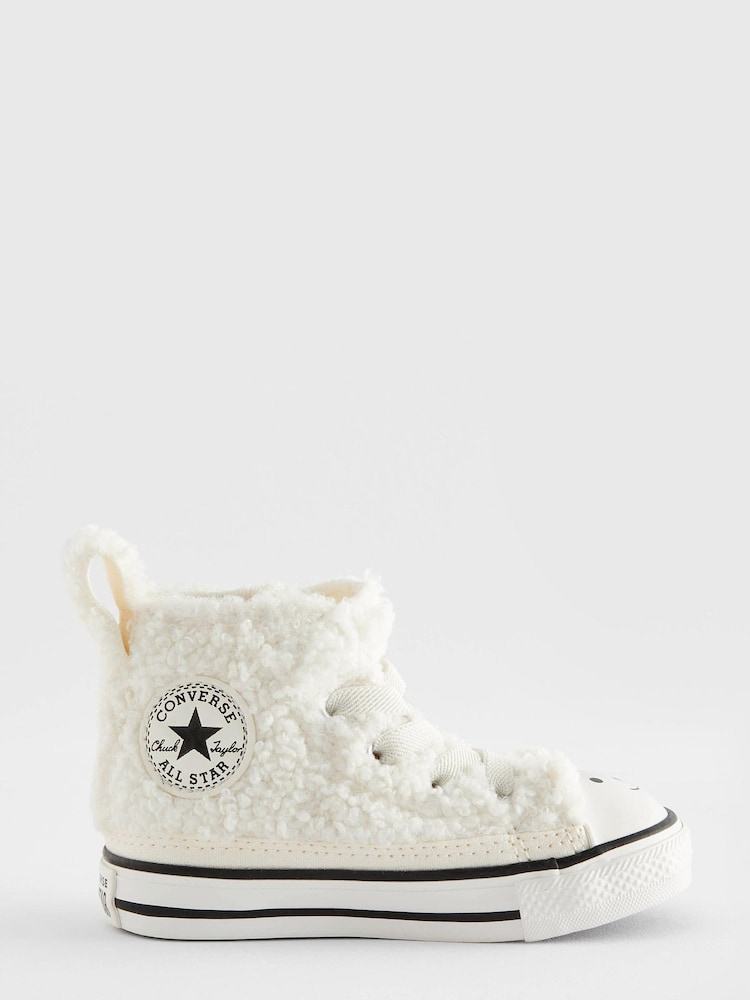 Converse Cream All Star 1V Borg Teddy High Top Trainers - Image 1 of 9