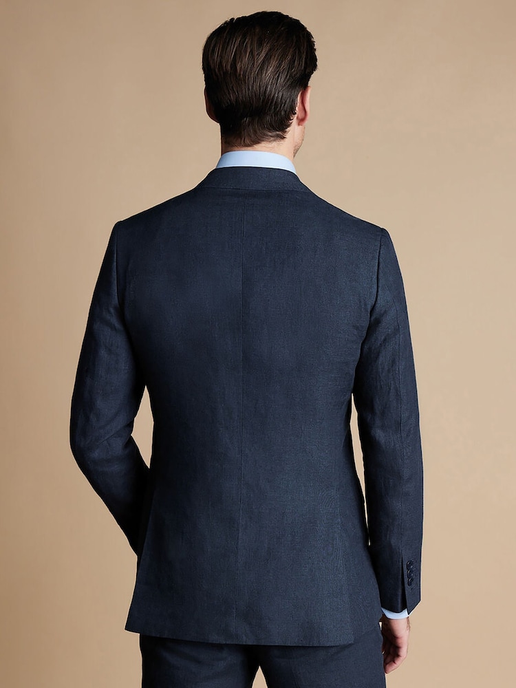 Charles Tyrwhitt Blue 100% Linen Slim Fit Jacket - Image 2 of 5