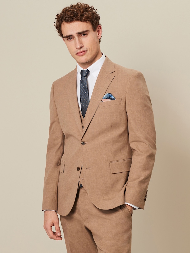 Marl Taupe Slim Fit Motionflex Stretch Suit Jacket - Image 1 of 8