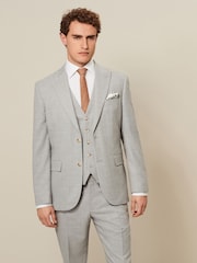 Grey Tailored Fit Textured Suit Jacket - Image 1 of 9