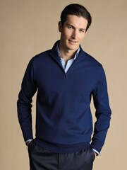 Charles Tyrwhitt Blue Pure Merino Quarter Zip Jumper - Image 1 of 5
