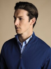 Charles Tyrwhitt Blue Pure Merino Quarter Zip Jumper - Image 2 of 5