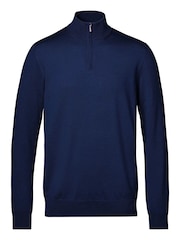 Charles Tyrwhitt Blue Pure Merino Quarter Zip Jumper - Image 3 of 5