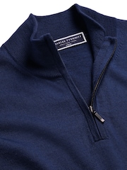 Charles Tyrwhitt Blue Pure Merino Quarter Zip Jumper - Image 4 of 5
