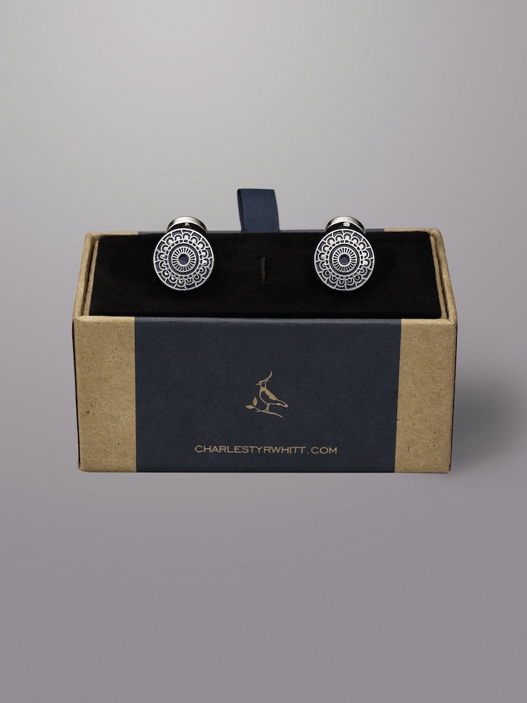 Charles Tyrwhitt Blue Patterned Enamel Cufflinks - Image 1 of 2
