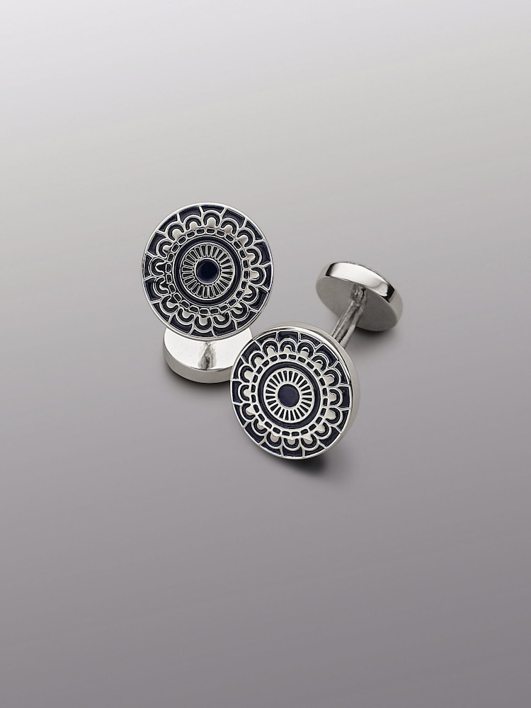 Charles Tyrwhitt Blue Patterned Enamel Cufflinks - Image 2 of 2