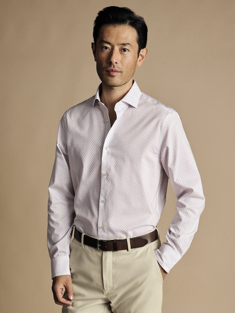 Charles Tyrwhitt Purple Diamond Non-iron Print Slim Fit 100% Cotton Shirt - Image 1 of 6