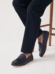 Navy Blue Embossed Tassel Loafers - Image 1 of 7