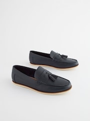 Navy Blue Embossed Tassel Loafers - Image 2 of 7