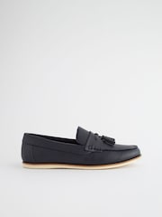 Navy Blue Embossed Tassel Loafers - Image 3 of 7